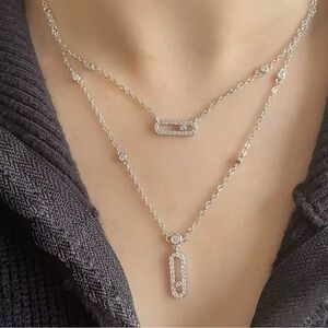 Sterling Silver Zircon Diamond Layered Necklace